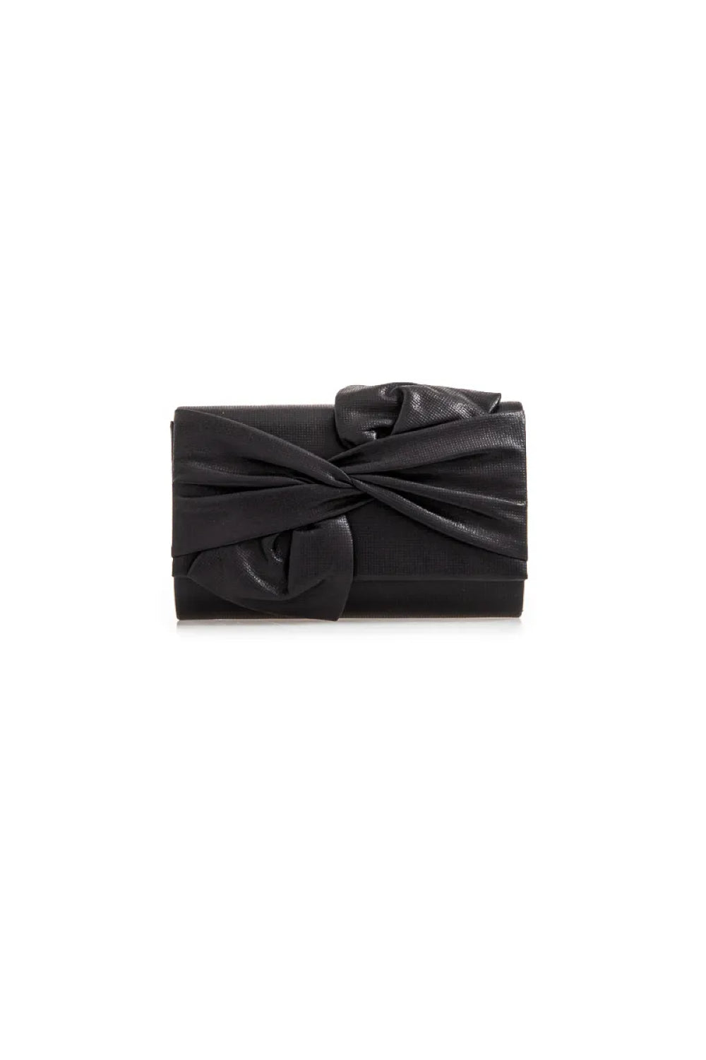 Aftershock London Black Bow Detail Evening Clutch Bag front product view