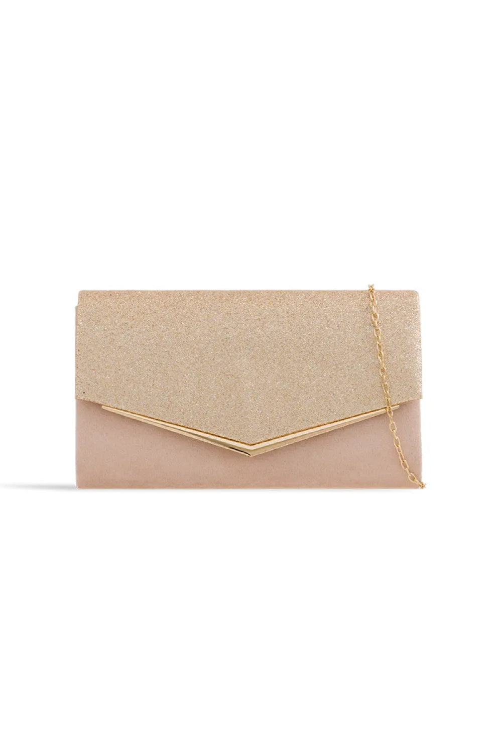 Aftershock London Nude Blush Glitter Envelope Clutch Bag detail view