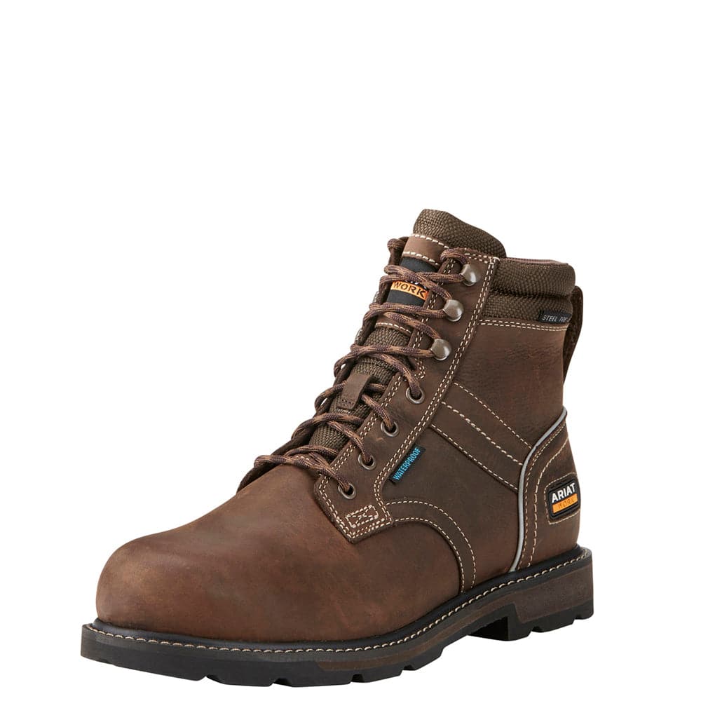 Ariat P13621 Groundbreaker 6" Lace Steel Toe Waterproof Work Safety Boots Brown