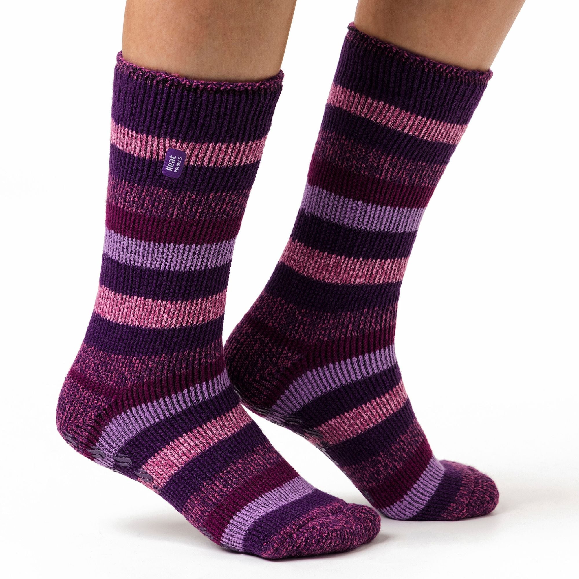 Heat Holders Womens Striped Non Slip Thermal Slipper Socks with Grips