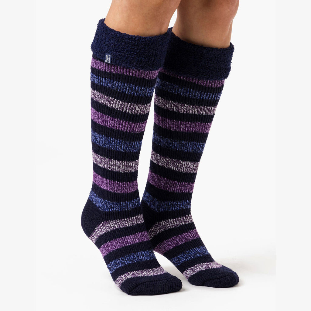 Sock Snob Womens Multicoloured Striped Patterned Long Wellington Boot Thermal Socks