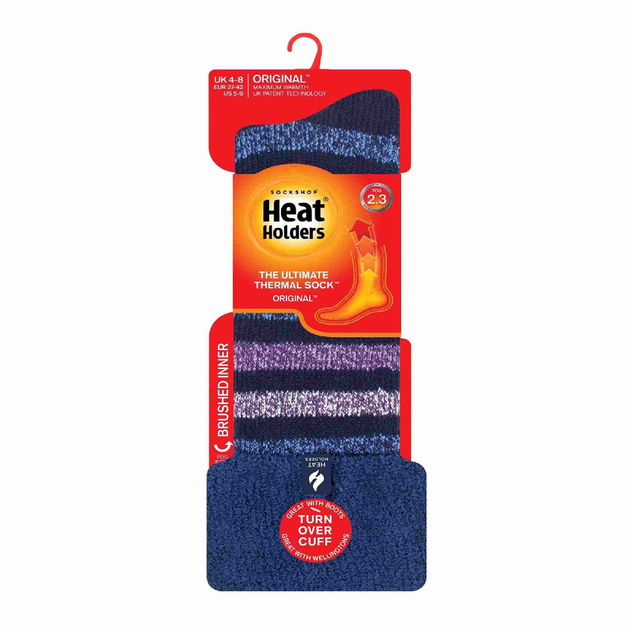 Sock Snob Womens Multicoloured Striped Patterned Long Wellington Boot Thermal Socks