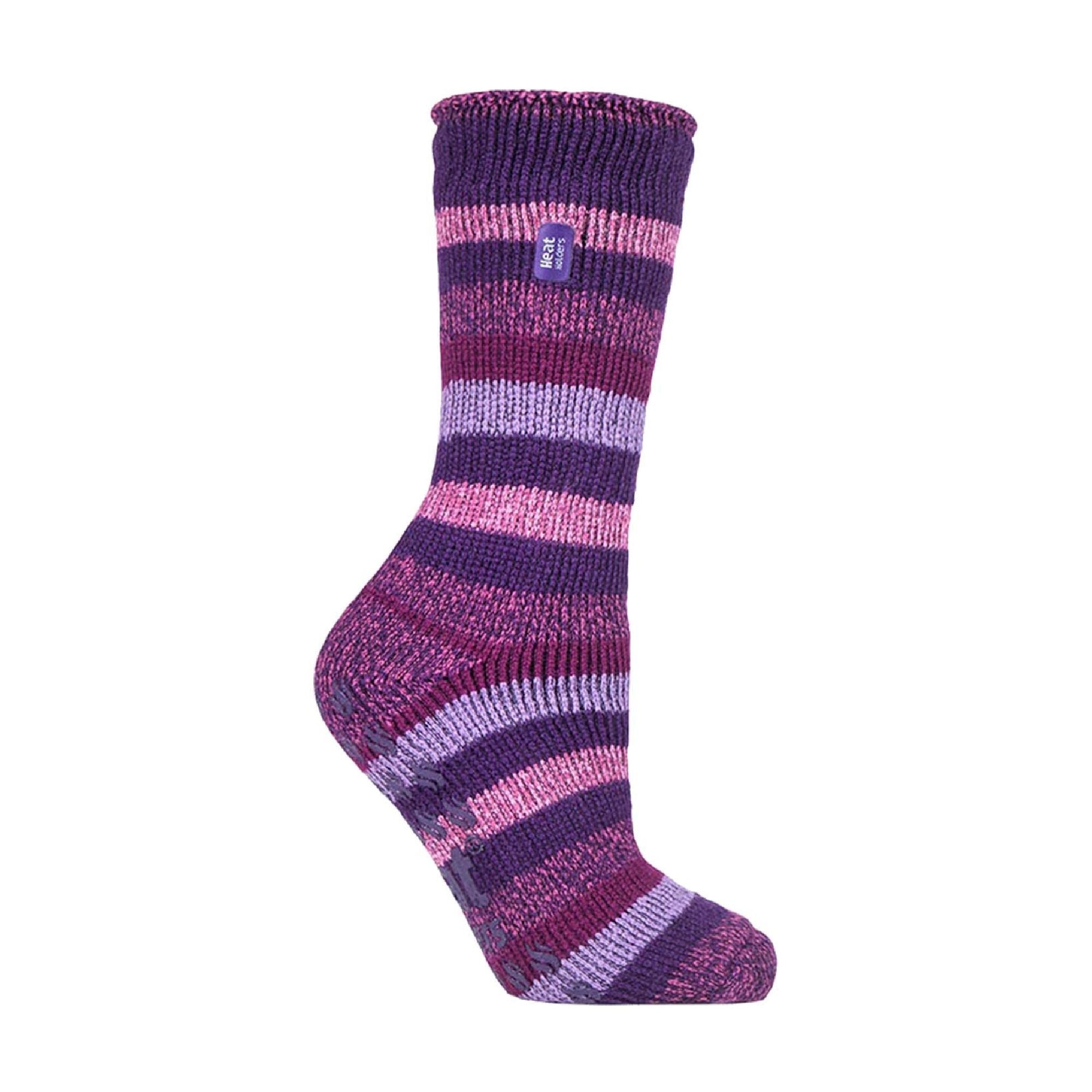 Heat Holders Womens Striped Non Slip Thermal Slipper Socks with Grips