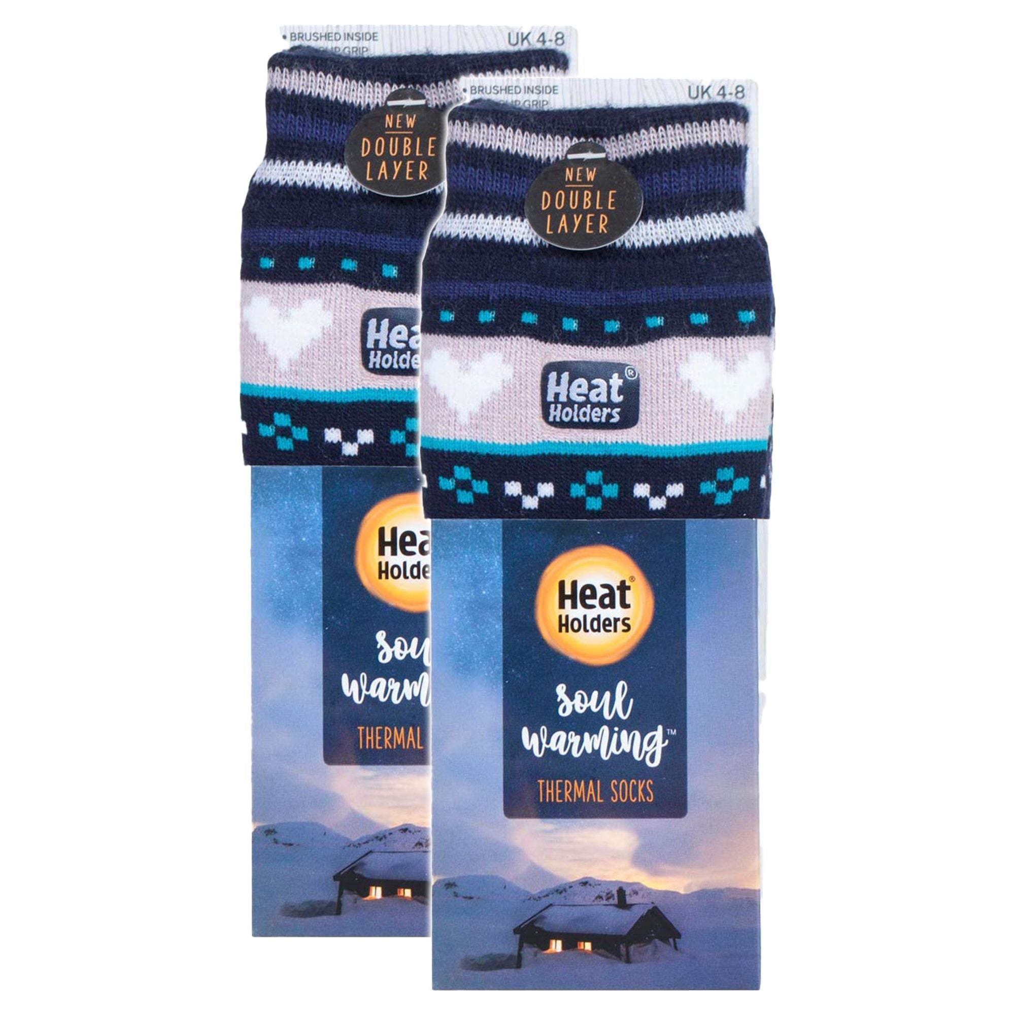 Heat Holders 2 Pairs Womens Soul Warming Socks with Grips