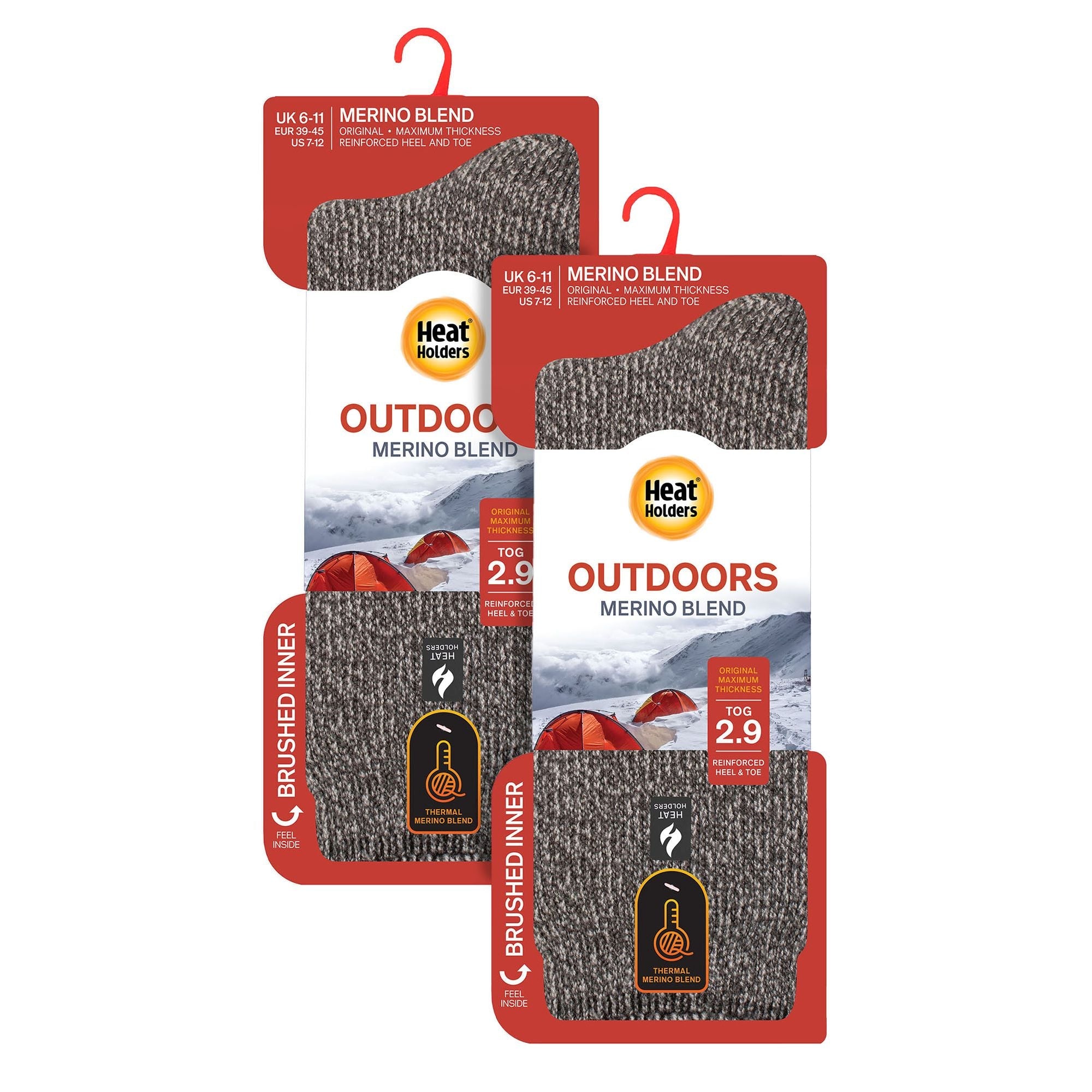 Heat Holders Mens 2 Pack Merino Wool Thermal Socks