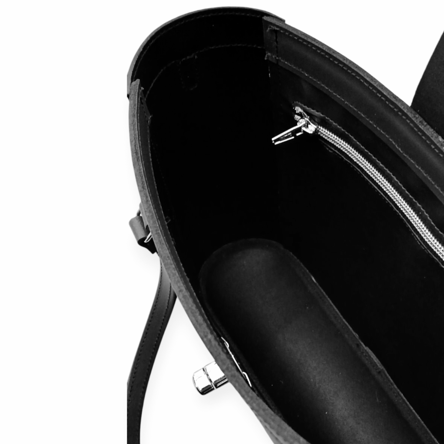 Zatchels Black mini shopper bag inside view