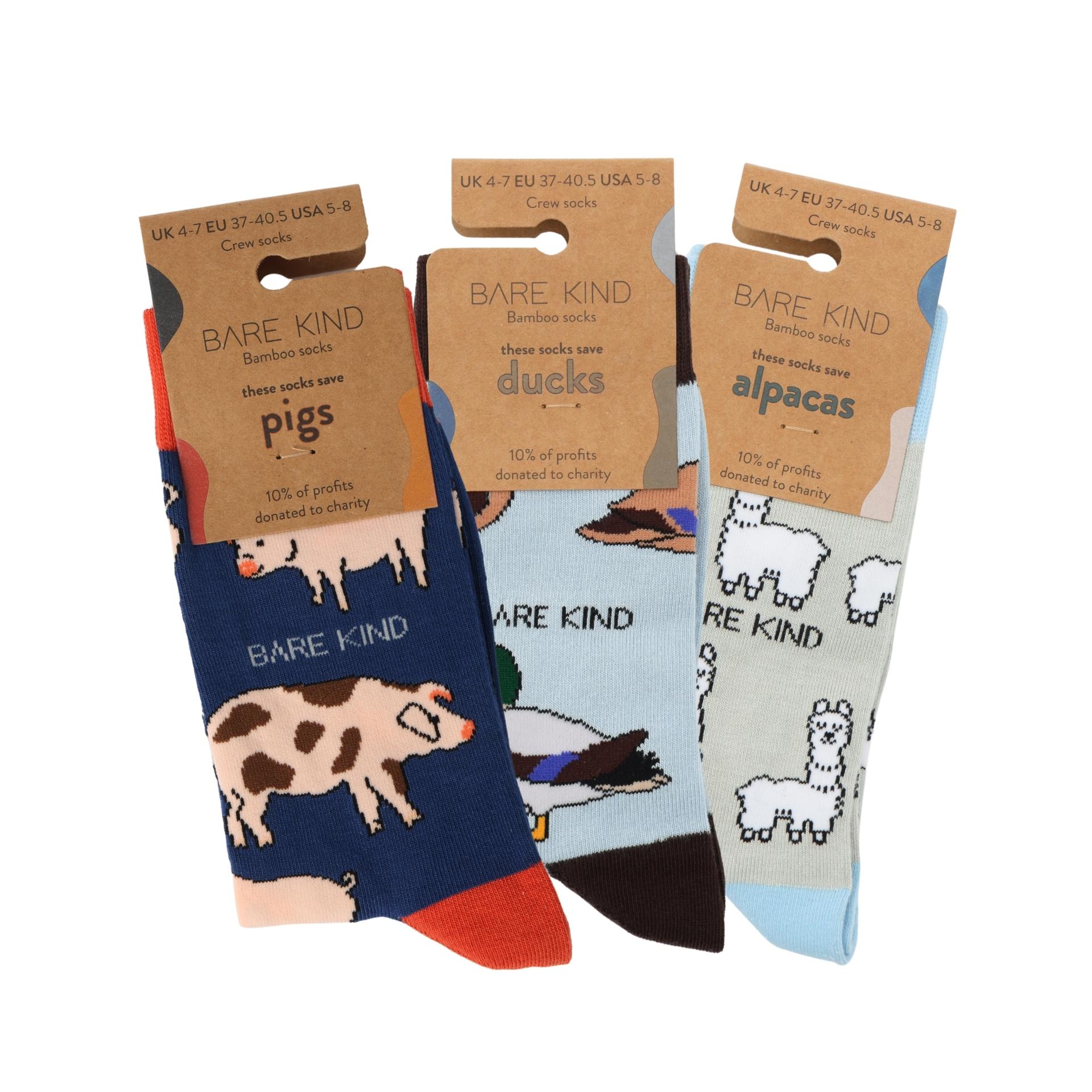Bare Kind Blue Farm Animals Bundle of 3 Bamboo Sock Set
