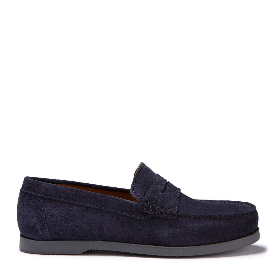 Hugs & Co Mens Boat Loafers Navy Blue Suede