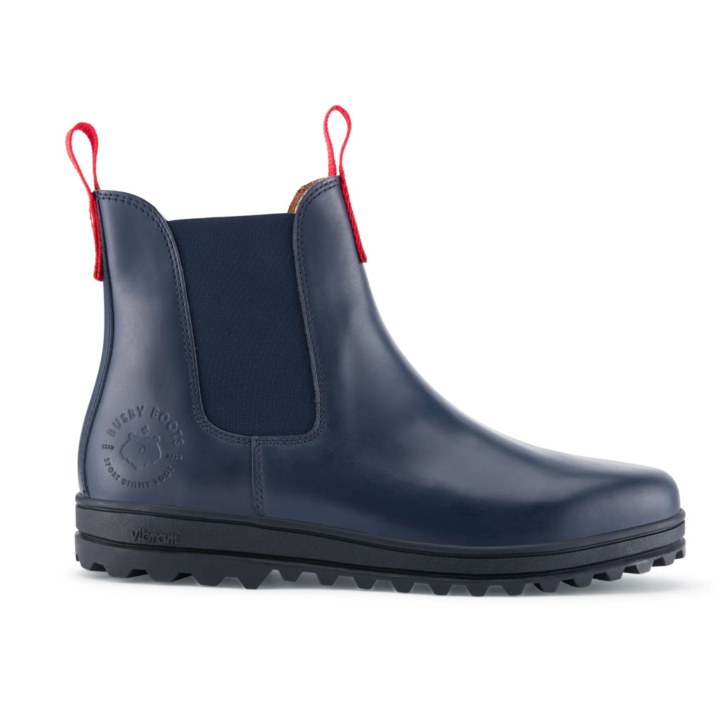 Busby Mens Winter Chelsea Boots Navy Blue Leather