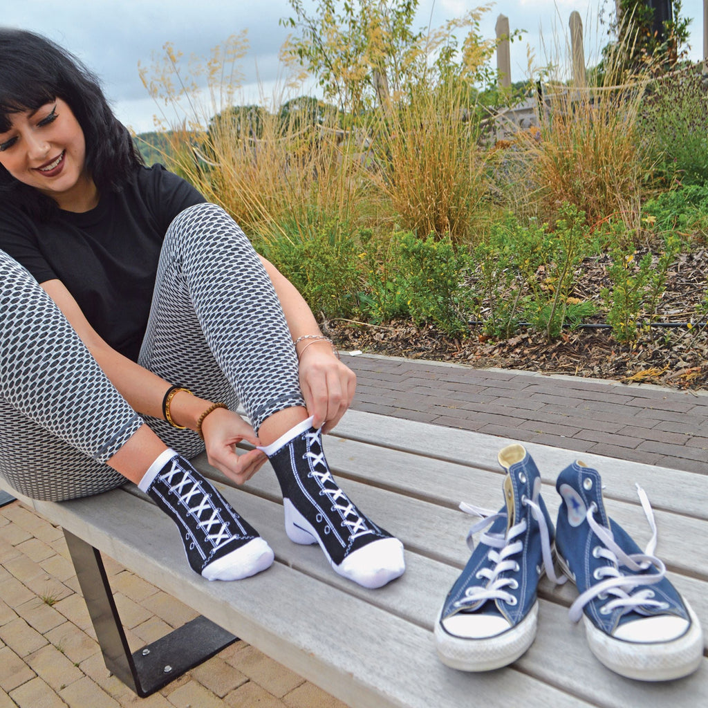 Sock Snob 6 Pair Unisex Novelty Funny Lace Up Socks That Look Like Shoes