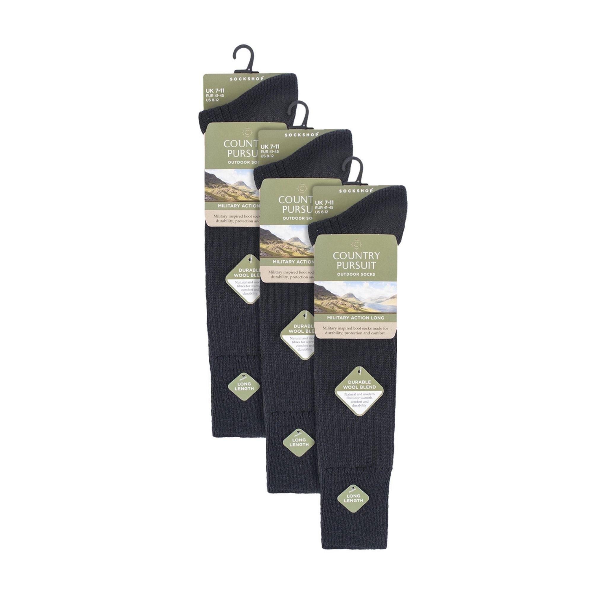 Country Pursuit 3 Pack Long Boot Mens Socks for Outdoor Wellington