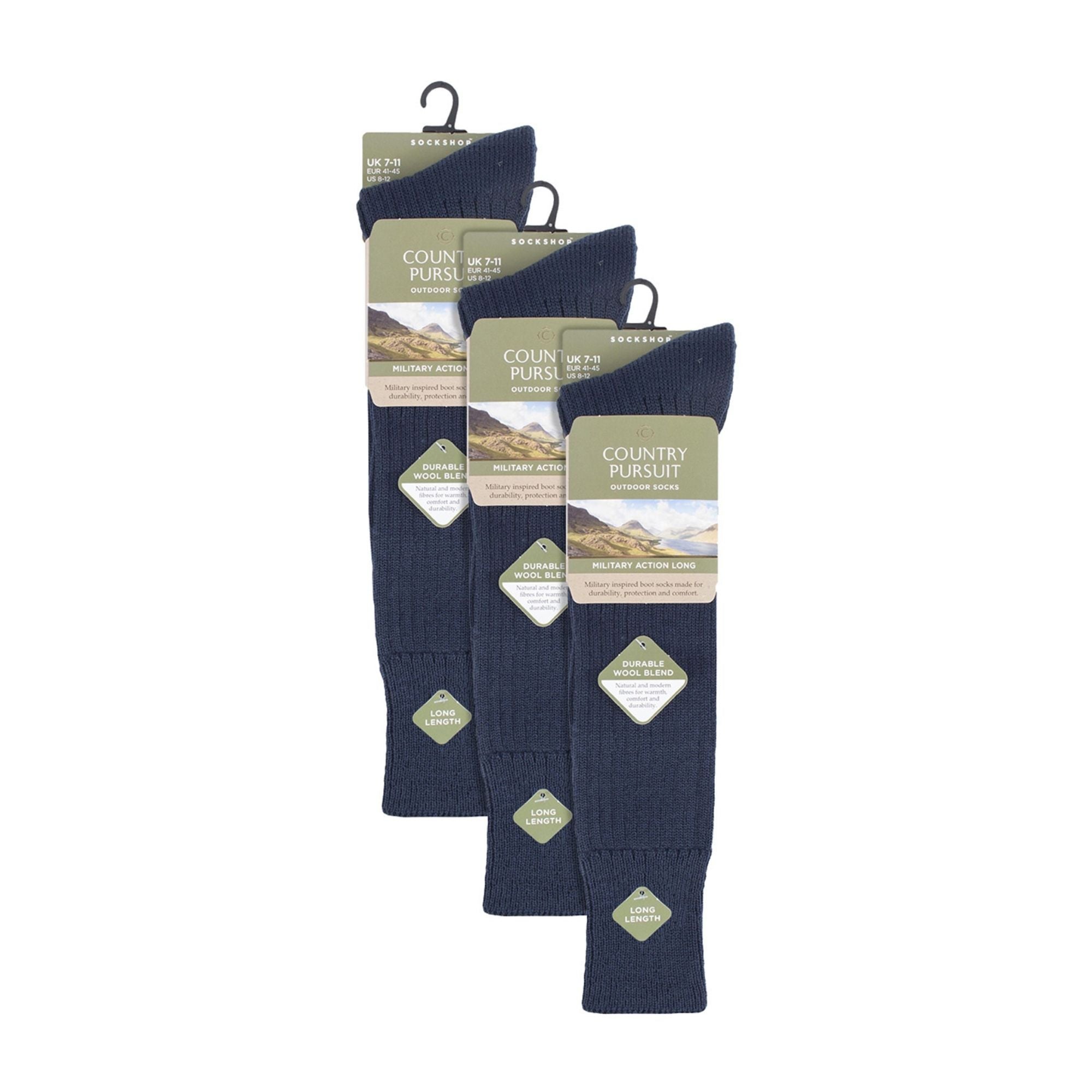 Country Pursuit 3 Pack Long Boot Mens Socks for Outdoor Wellington