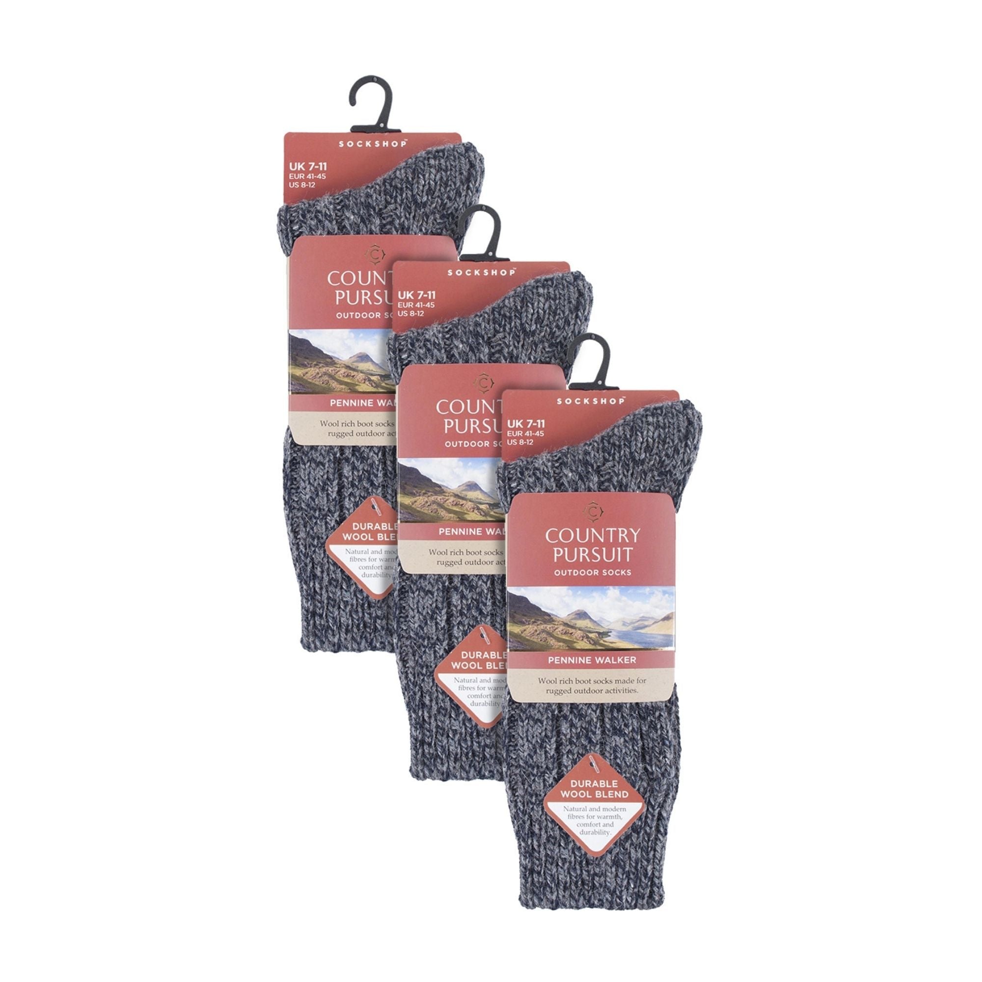 Country Pursuit 3 Pack Mens Wool Boot Socks
