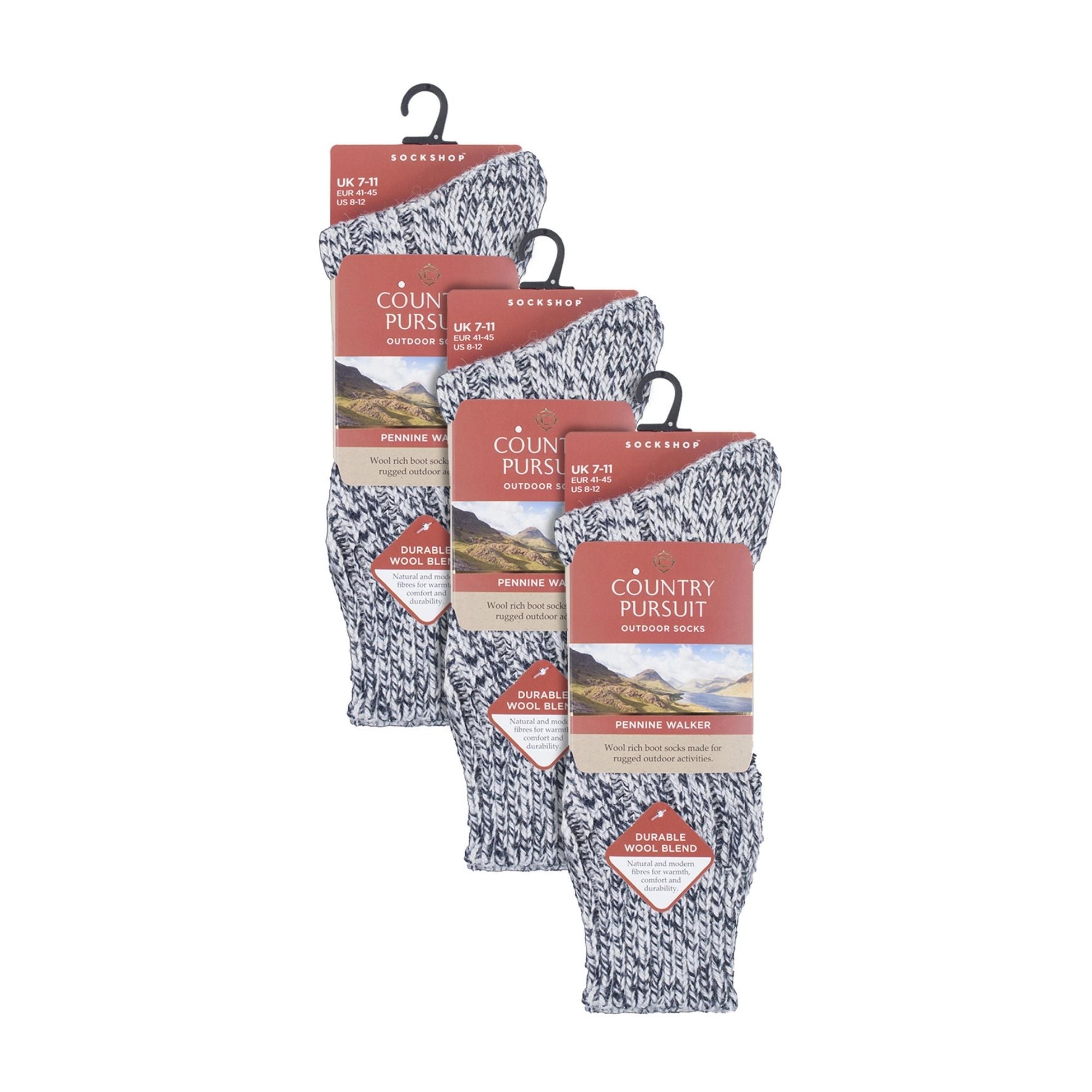 Country Pursuit 3 Pack Mens Wool Boot Socks