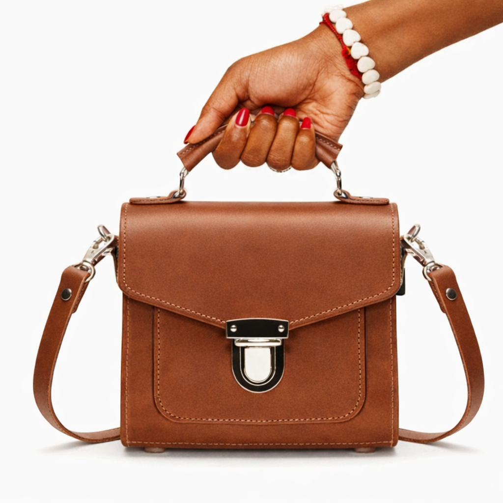 Zatchels Chestnut Sugarcube handbag model view