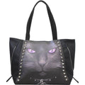 Black Cat Studded PU Leather Tote Bag front view
