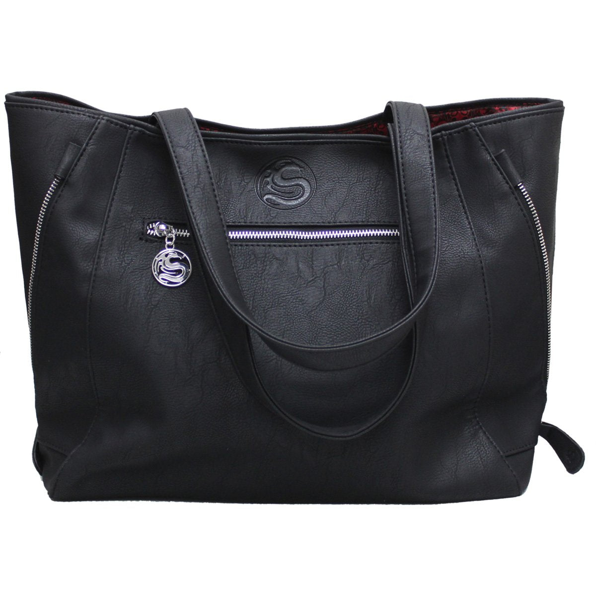 Black Cat studded tote bag side view