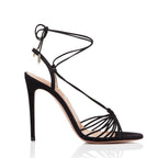 Womens Leather Round Toe Black Sandals