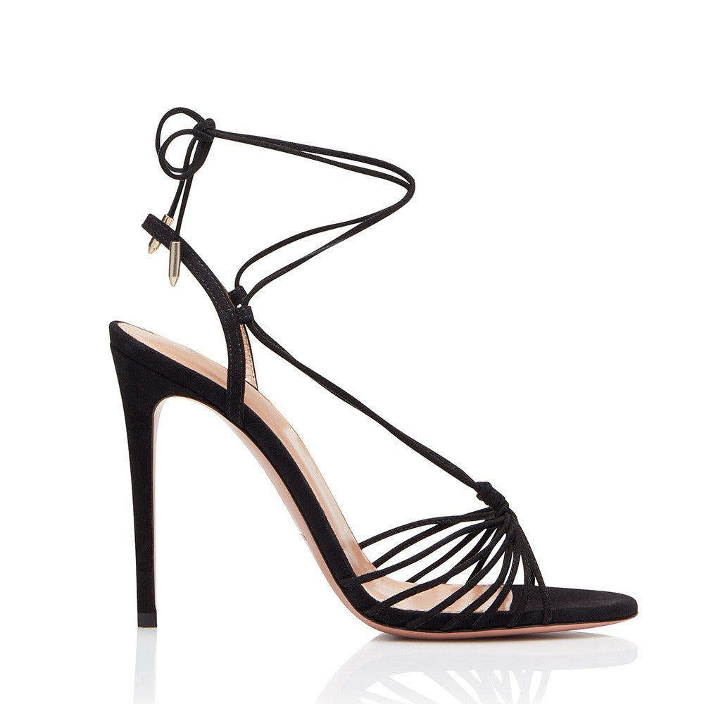 Womens Leather Round Toe Black Sandals
