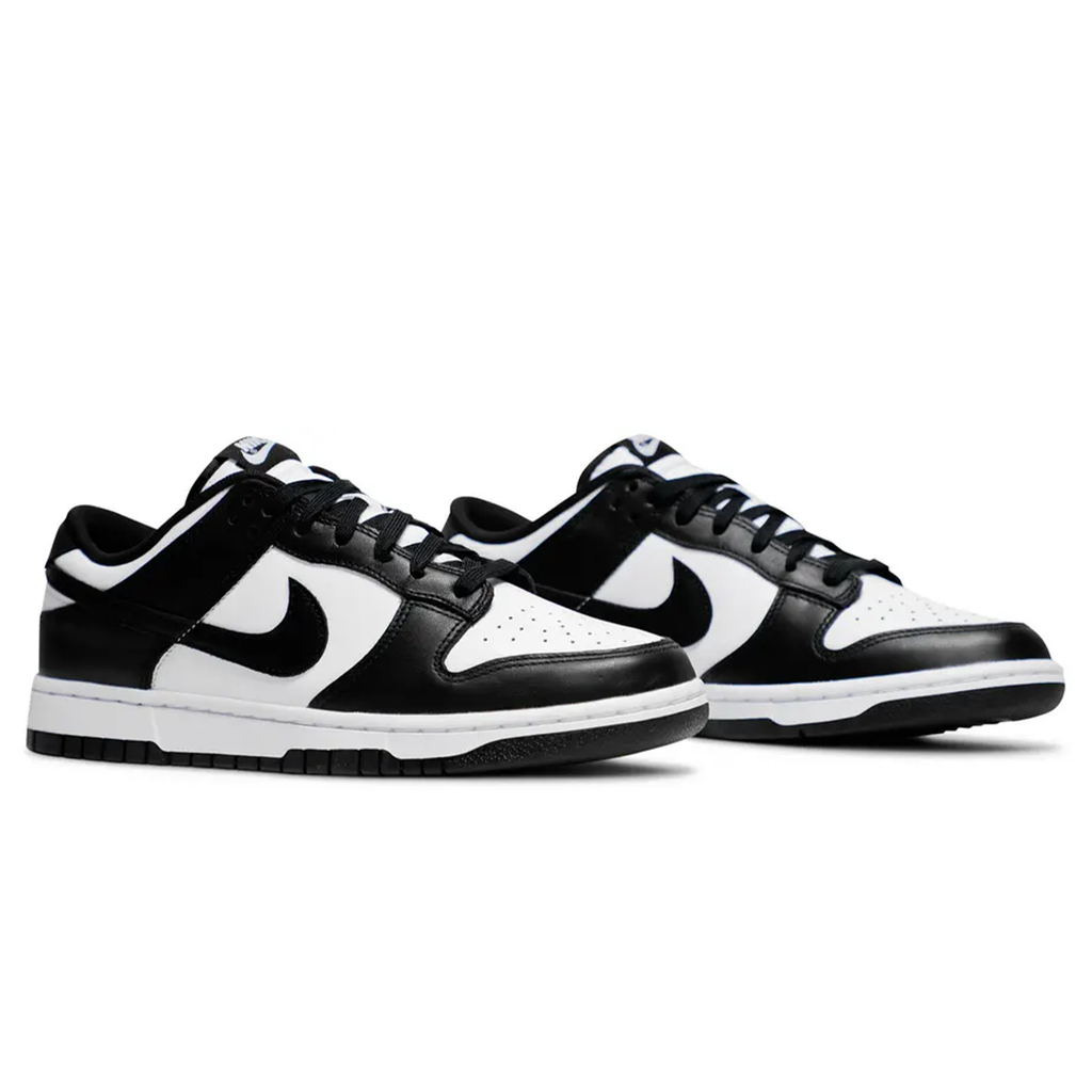 Nike Dunk Low Black White trainers top view showing laces