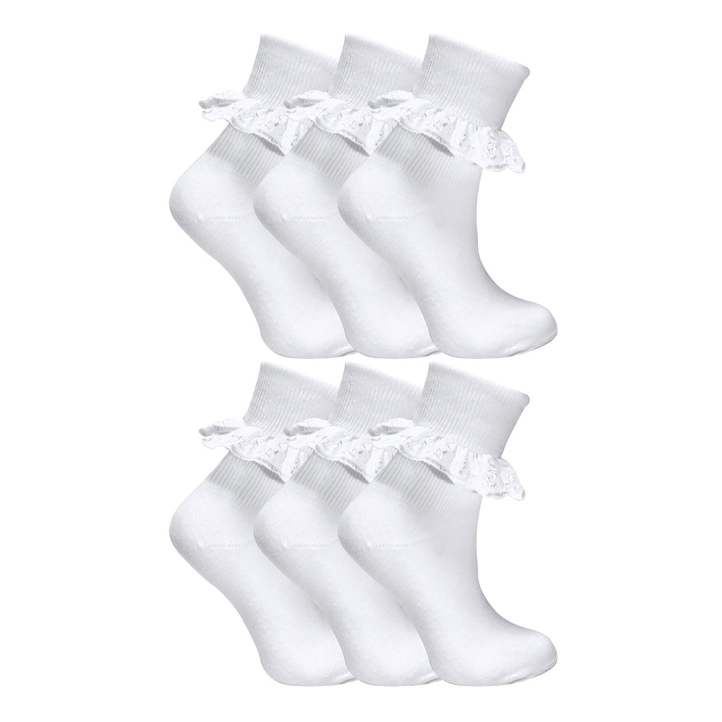 Sock Snob 6 Pack Girls Frilly Fancy Lace Cotton Socks
