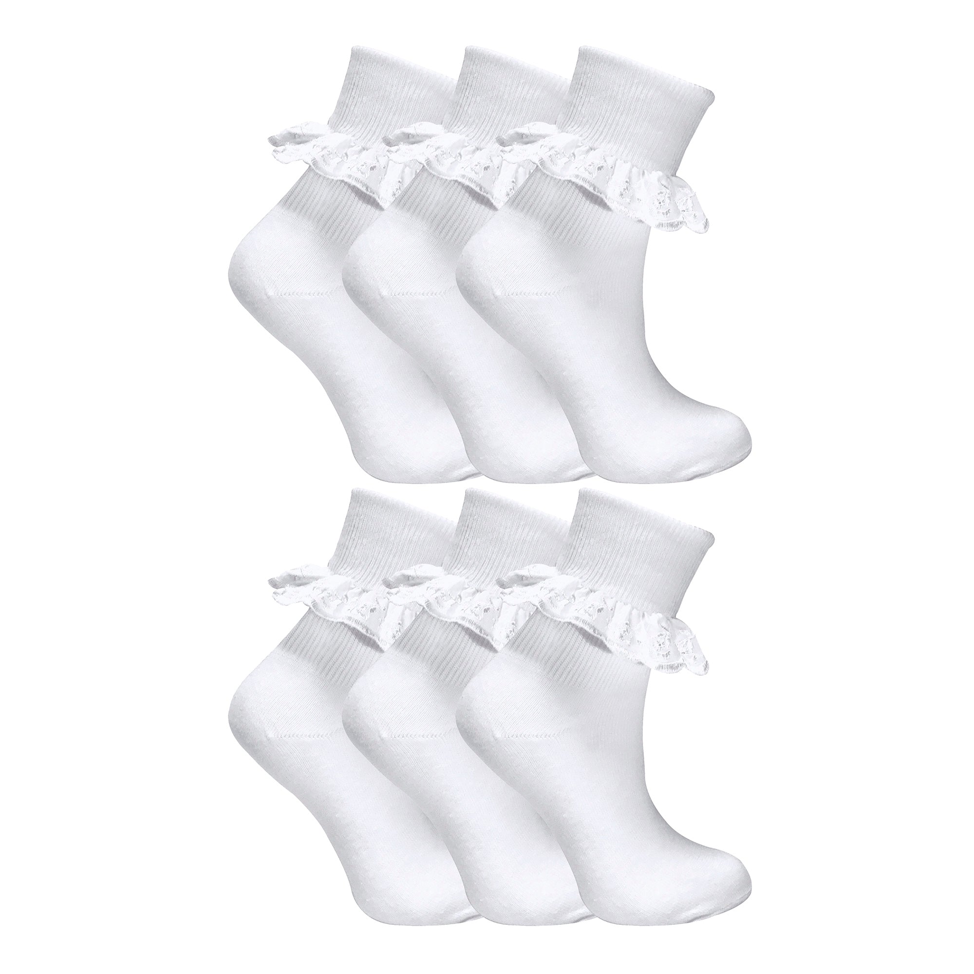Sock Snob 6 Pack Girls Frilly Fancy Lace Cotton Socks