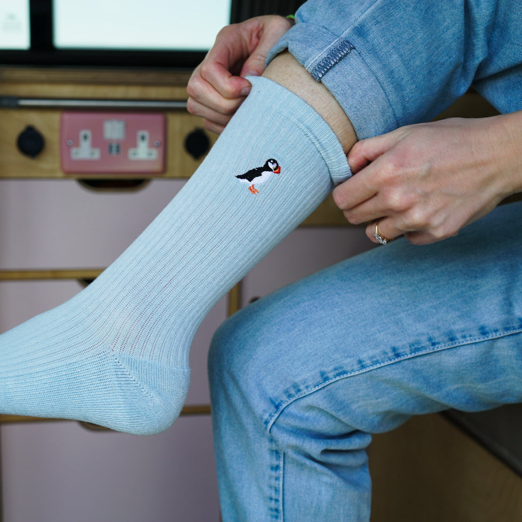 Bare Kind Save the Puffin Ribbed Bamboo Socks