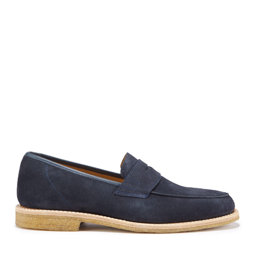 Hugs & Co Mens Blue Suede Loafers Crepe Rubber Welted Sole