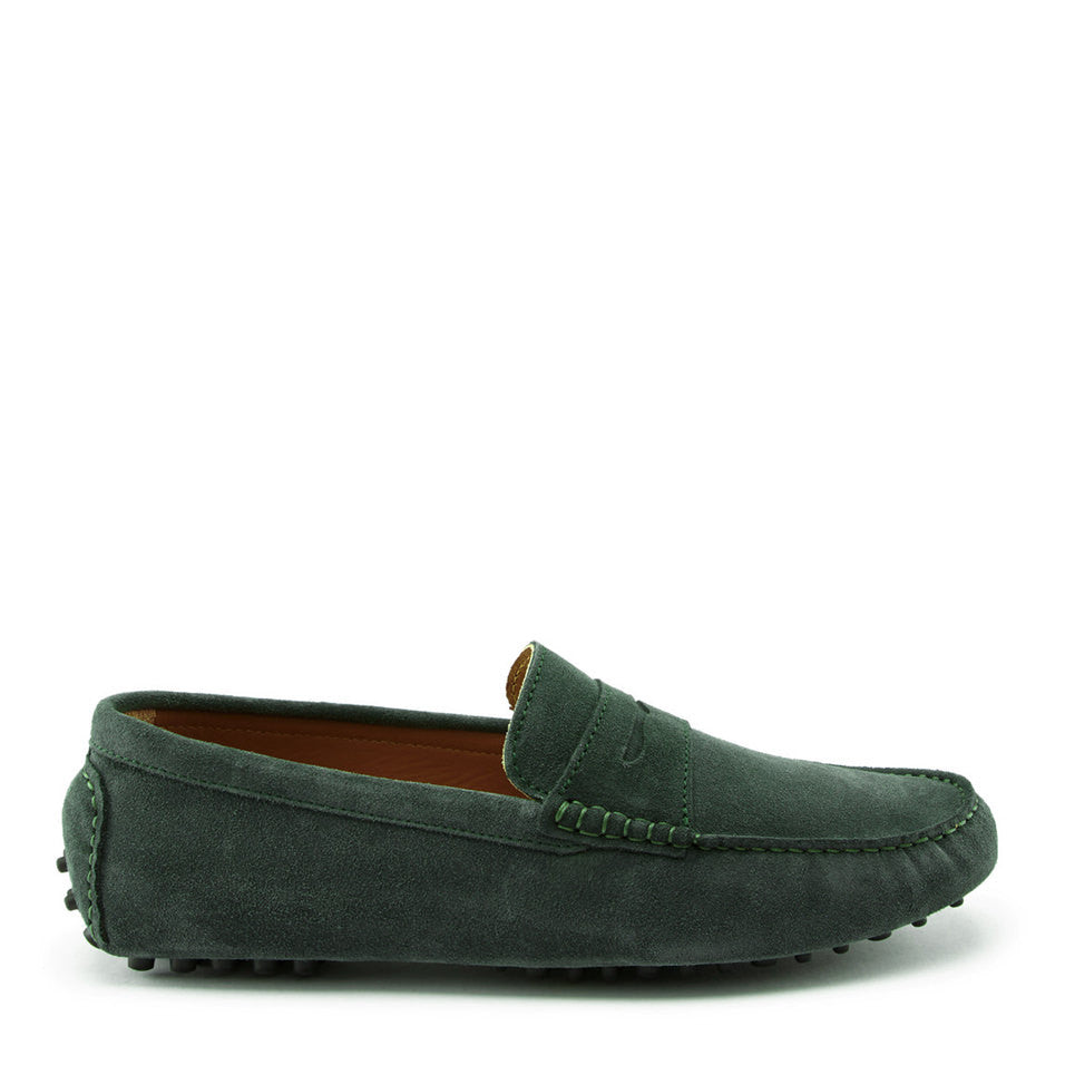 Hugs & Co Mens Penny Driving Loafers Racing Green Suede