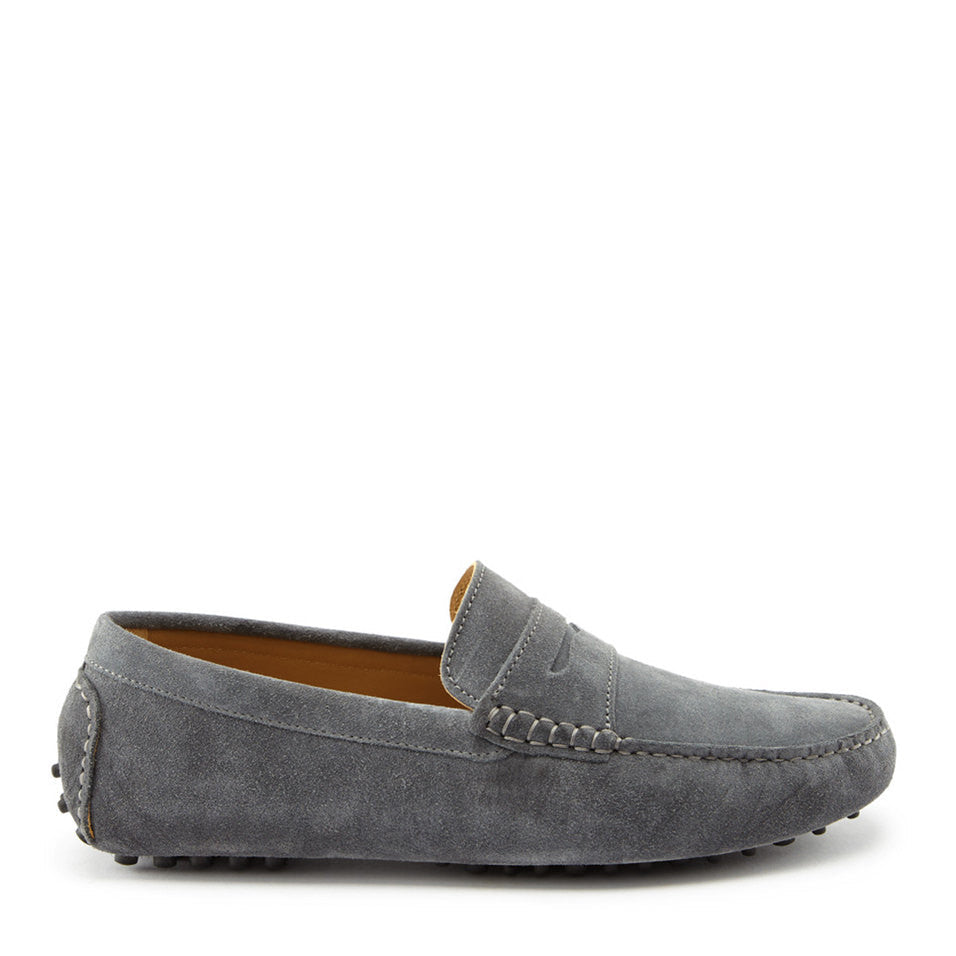 Hugs & Co Mens Penny Driving Loafers Slate Grey Suede