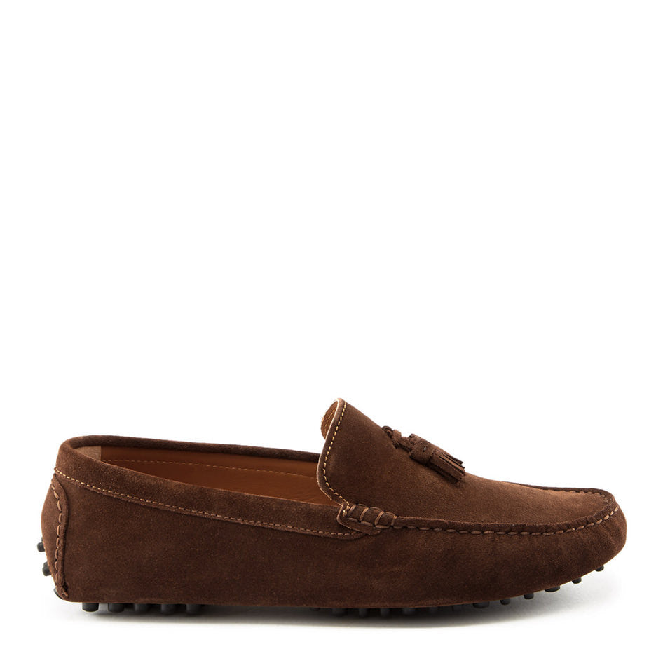 Hugs & Co Mens Tasselled Driving Loafers Brown Suede