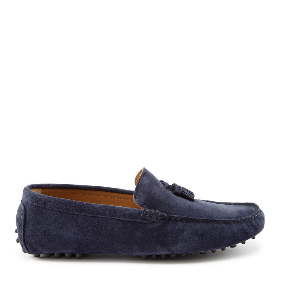 Hugs & Co Mens Tasselled Driving Loafers Navy Blue Suede