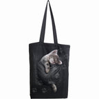 Pocket Kitten Canvas Long Handle Tote Bag front view