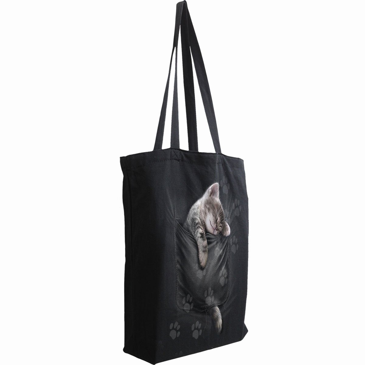 Pocket Kitten canvas tote bag side view