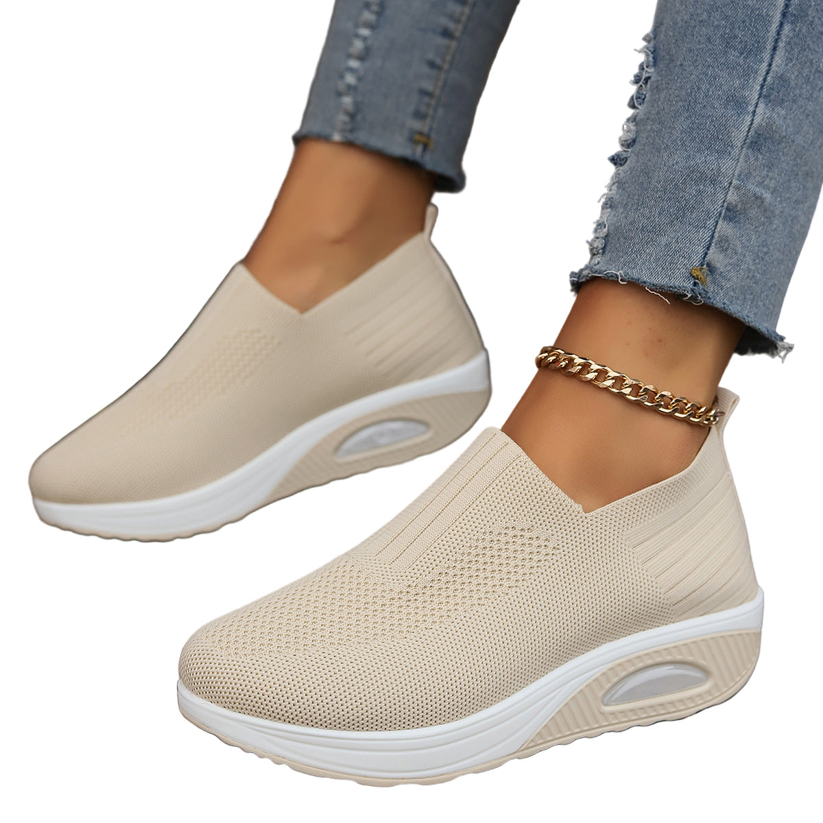 Womens Breathable Mesh Lightweight Thick Sole Memory Foam Walking Shoes
