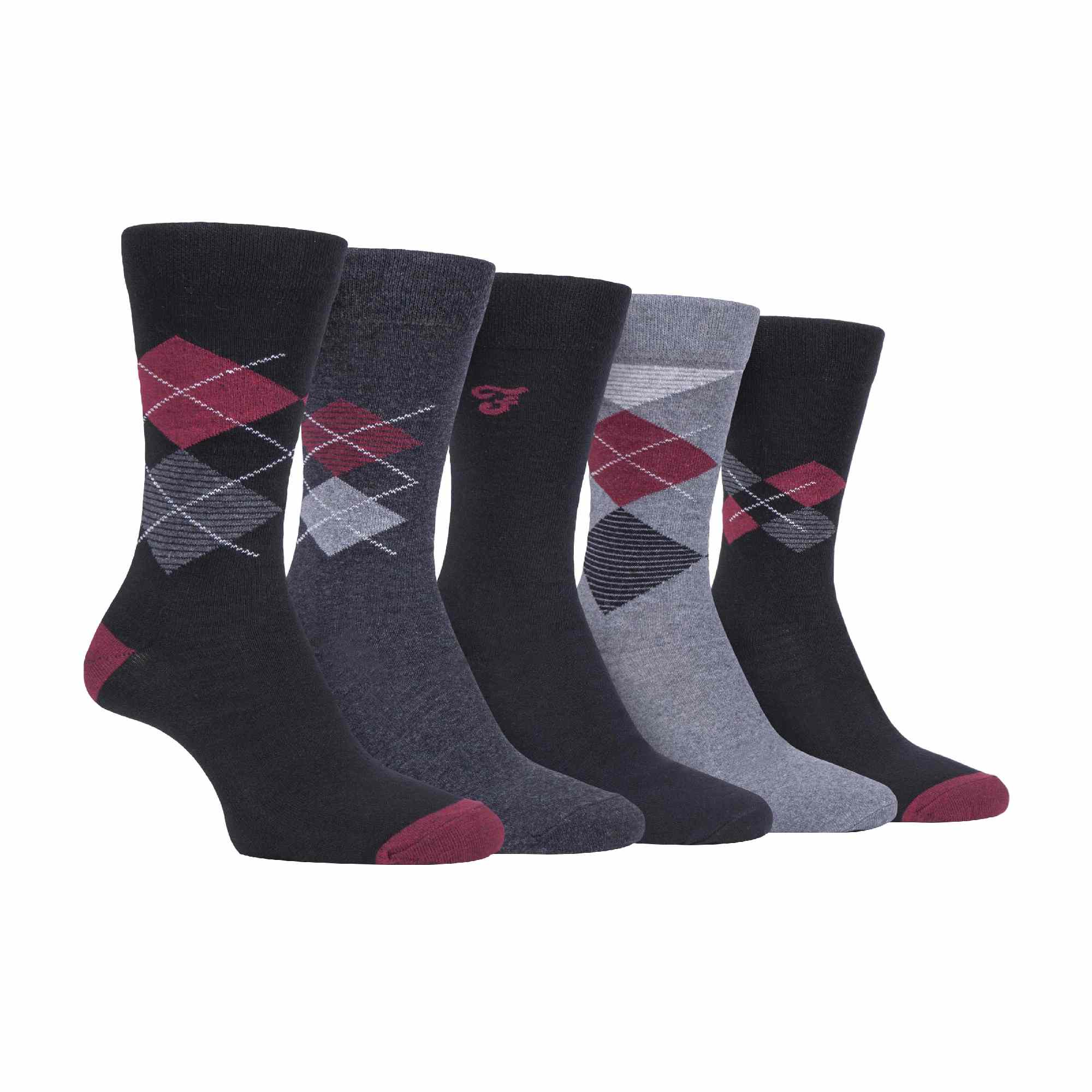 Gentle Grip 5 Pack Mens Patterned Cotton Dress Socks