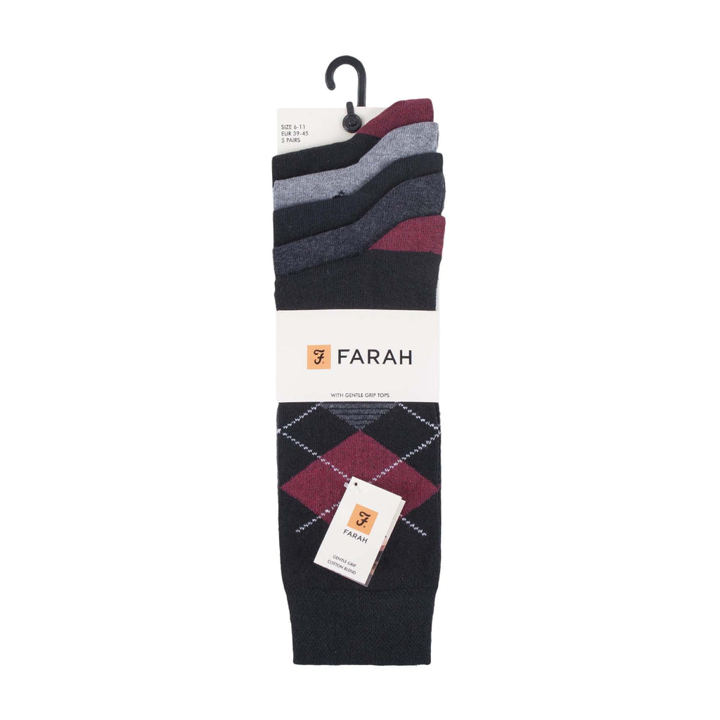 Gentle Grip 5 Pack Mens Patterned Cotton Dress Socks