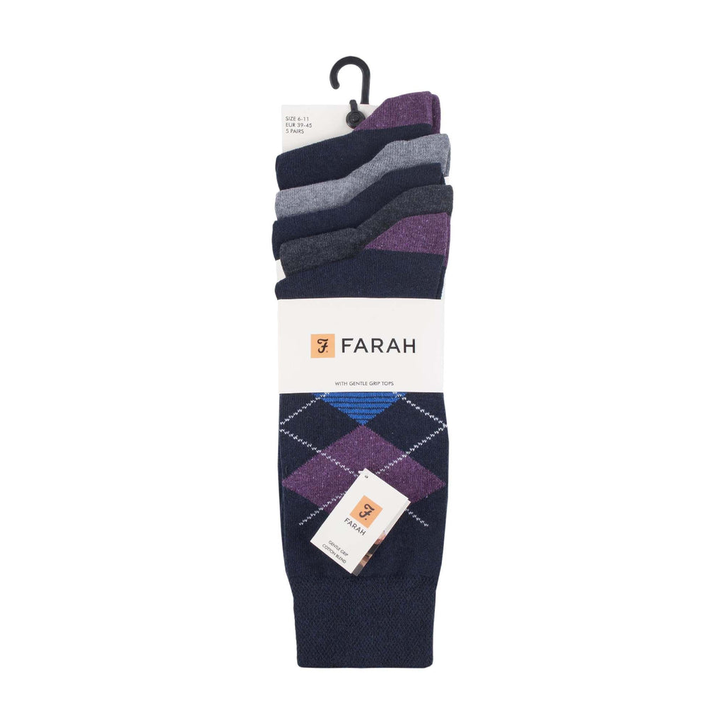 Gentle Grip 5 Pack Mens Patterned Cotton Dress Socks