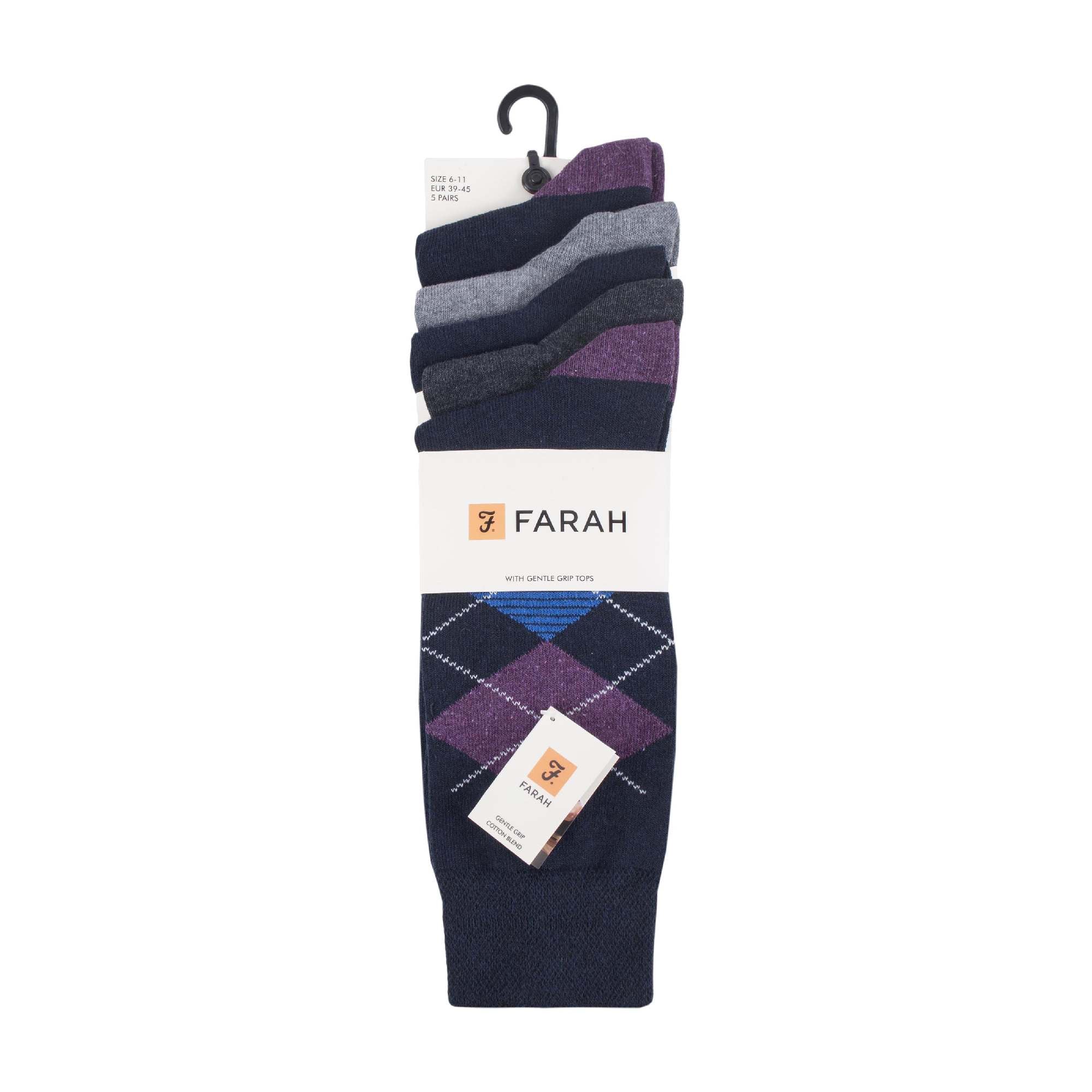 Gentle Grip 5 Pack Mens Patterned Cotton Dress Socks