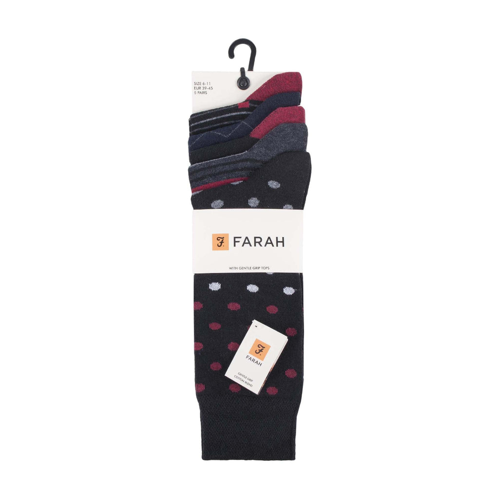 Gentle Grip 5 Pack Mens Patterned Cotton Dress Socks