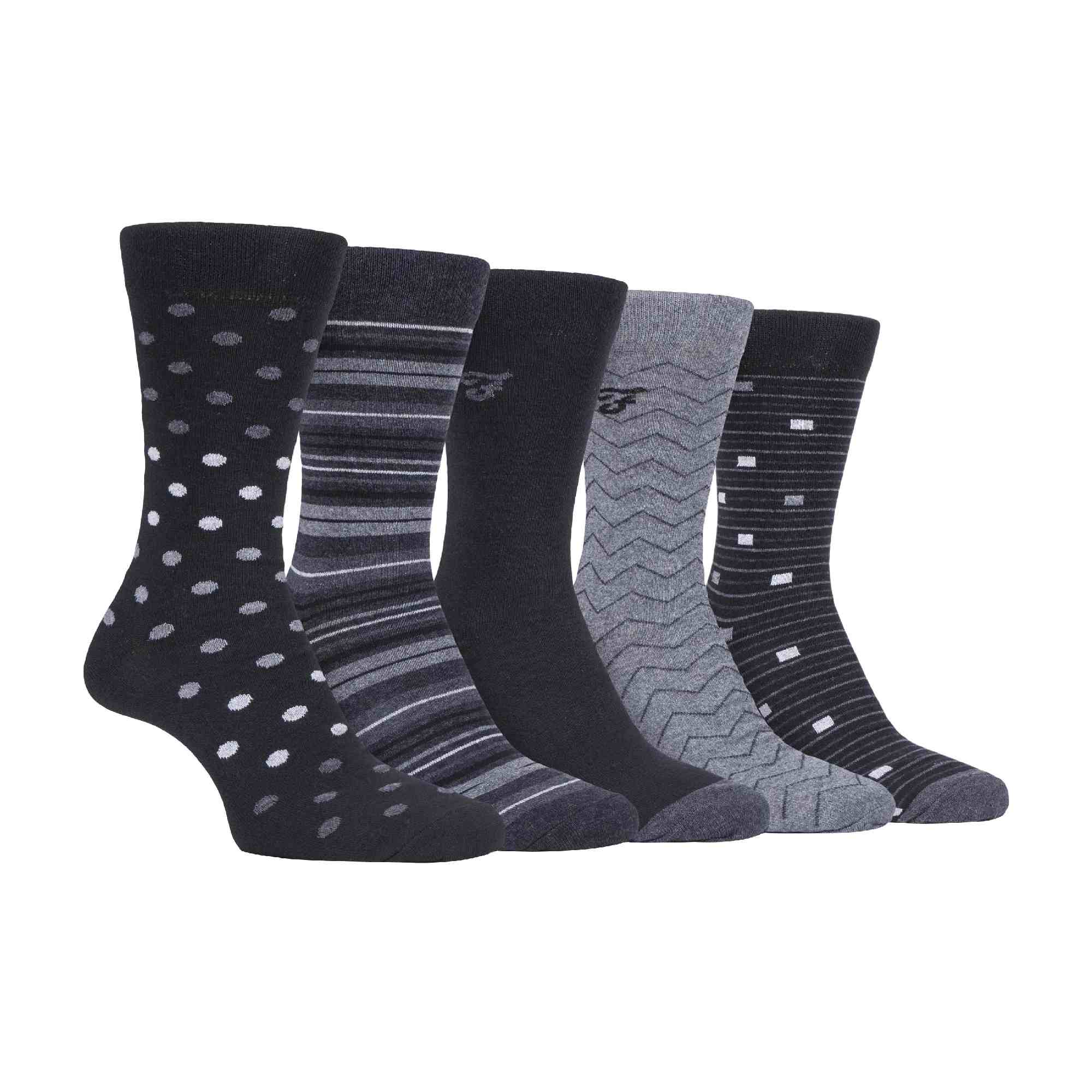 Gentle Grip 5 Pack Mens Patterned Cotton Dress Socks
