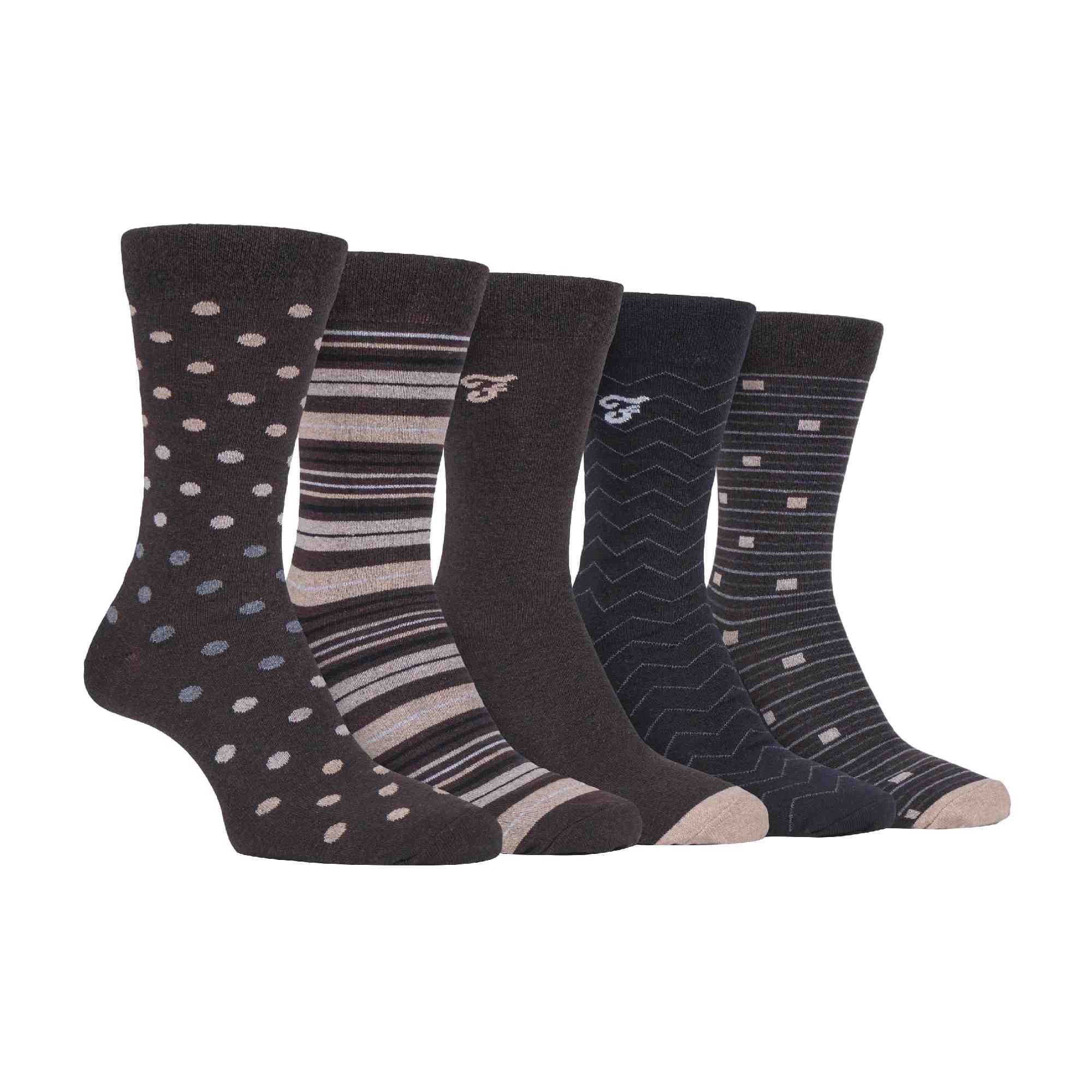 Gentle Grip 5 Pack Mens Patterned Cotton Dress Socks