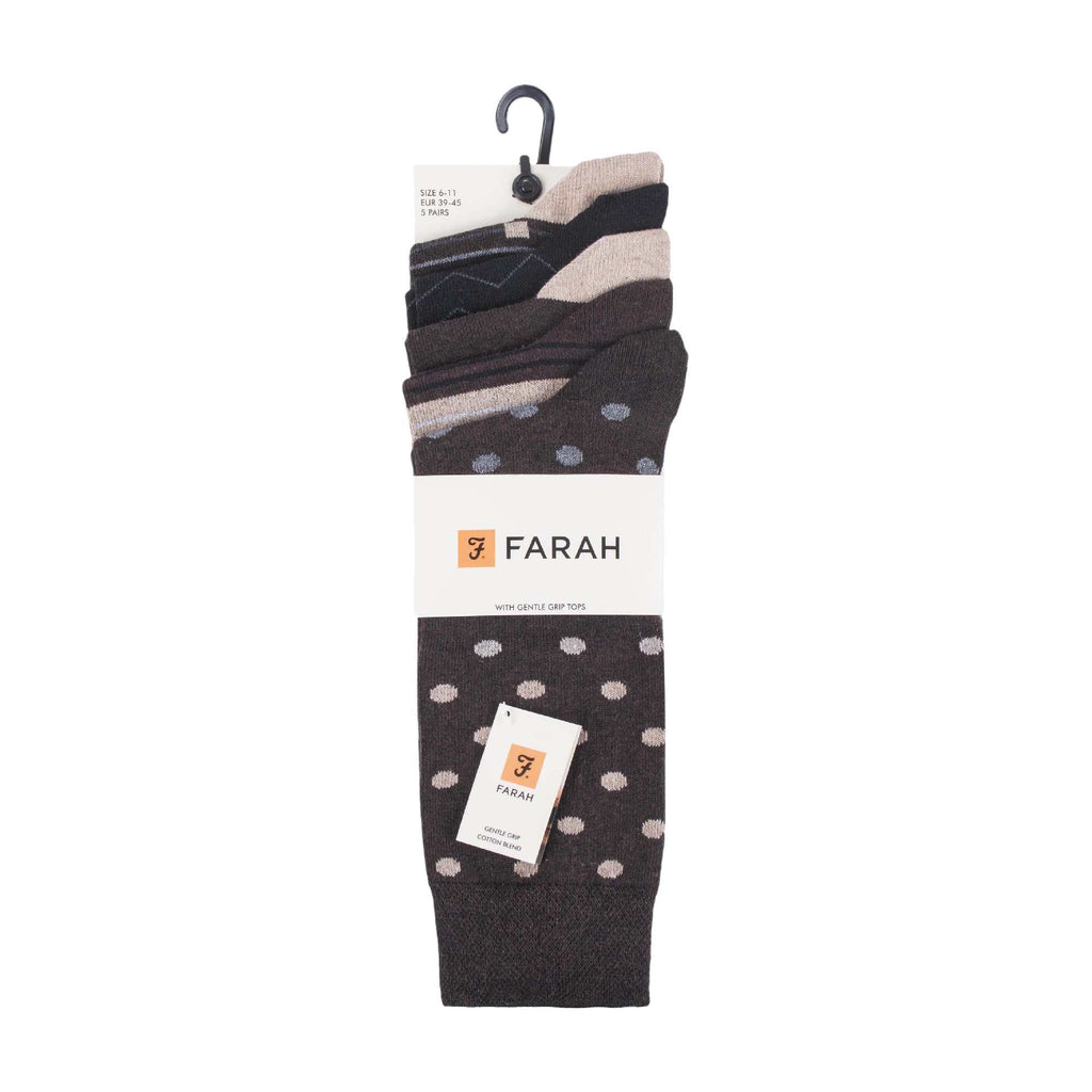Gentle Grip 5 Pack Mens Patterned Cotton Dress Socks