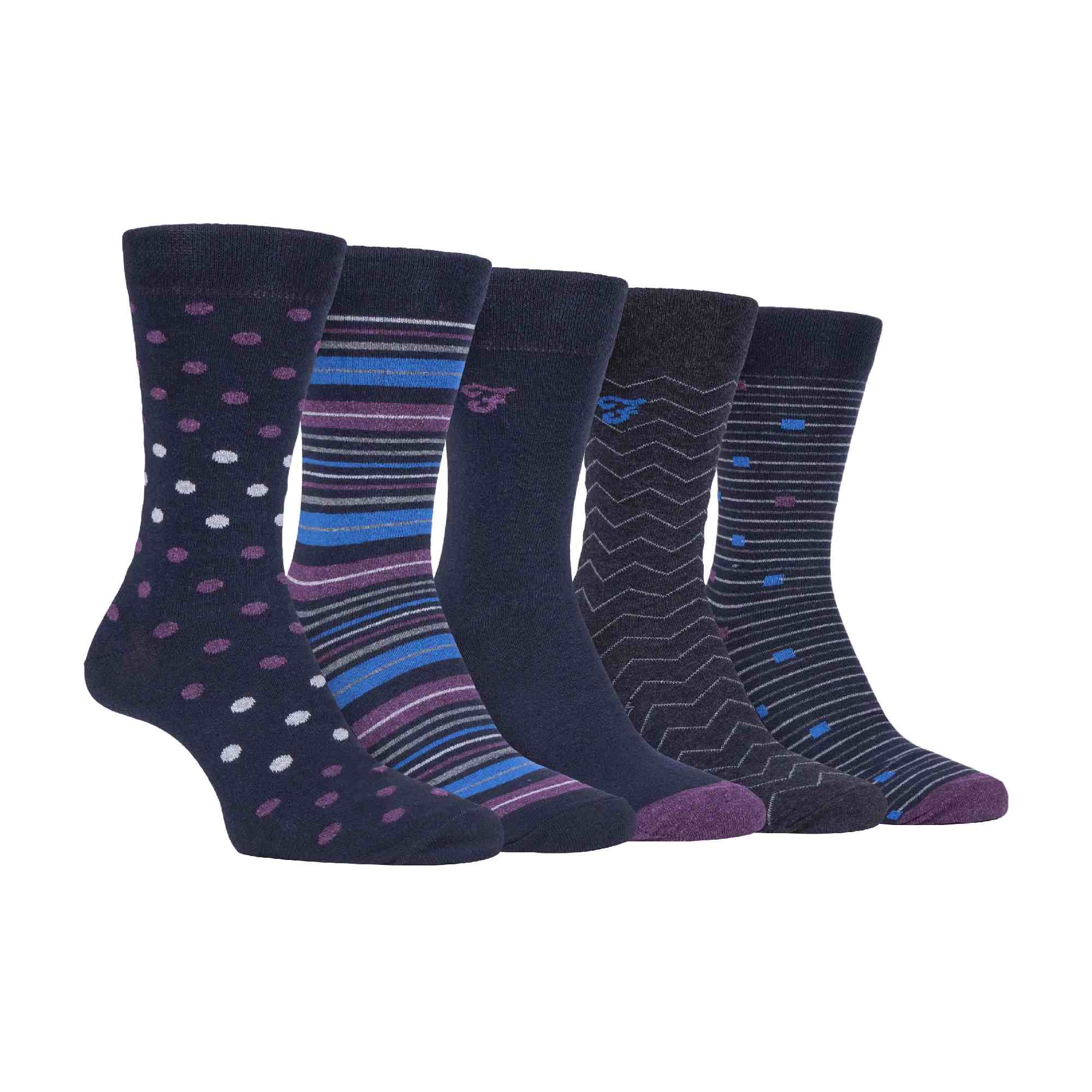 Gentle Grip 5 Pack Mens Patterned Cotton Dress Socks