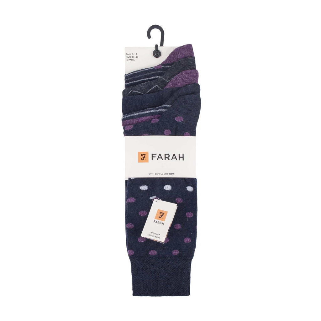 Gentle Grip 5 Pack Mens Patterned Cotton Dress Socks