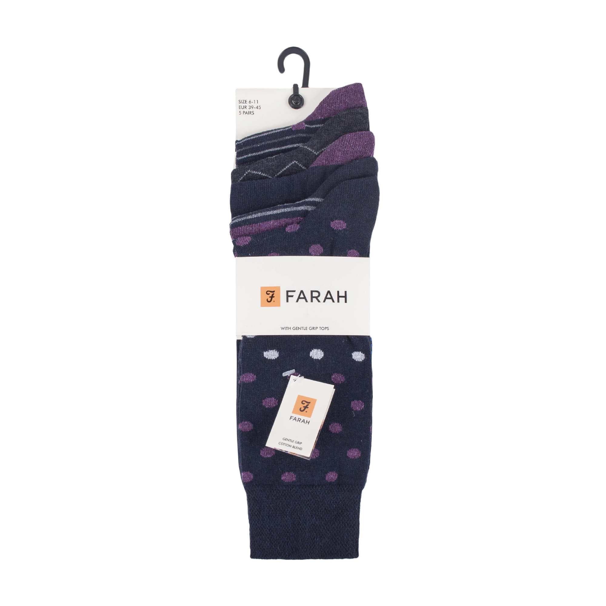 Gentle Grip 5 Pack Mens Patterned Cotton Dress Socks