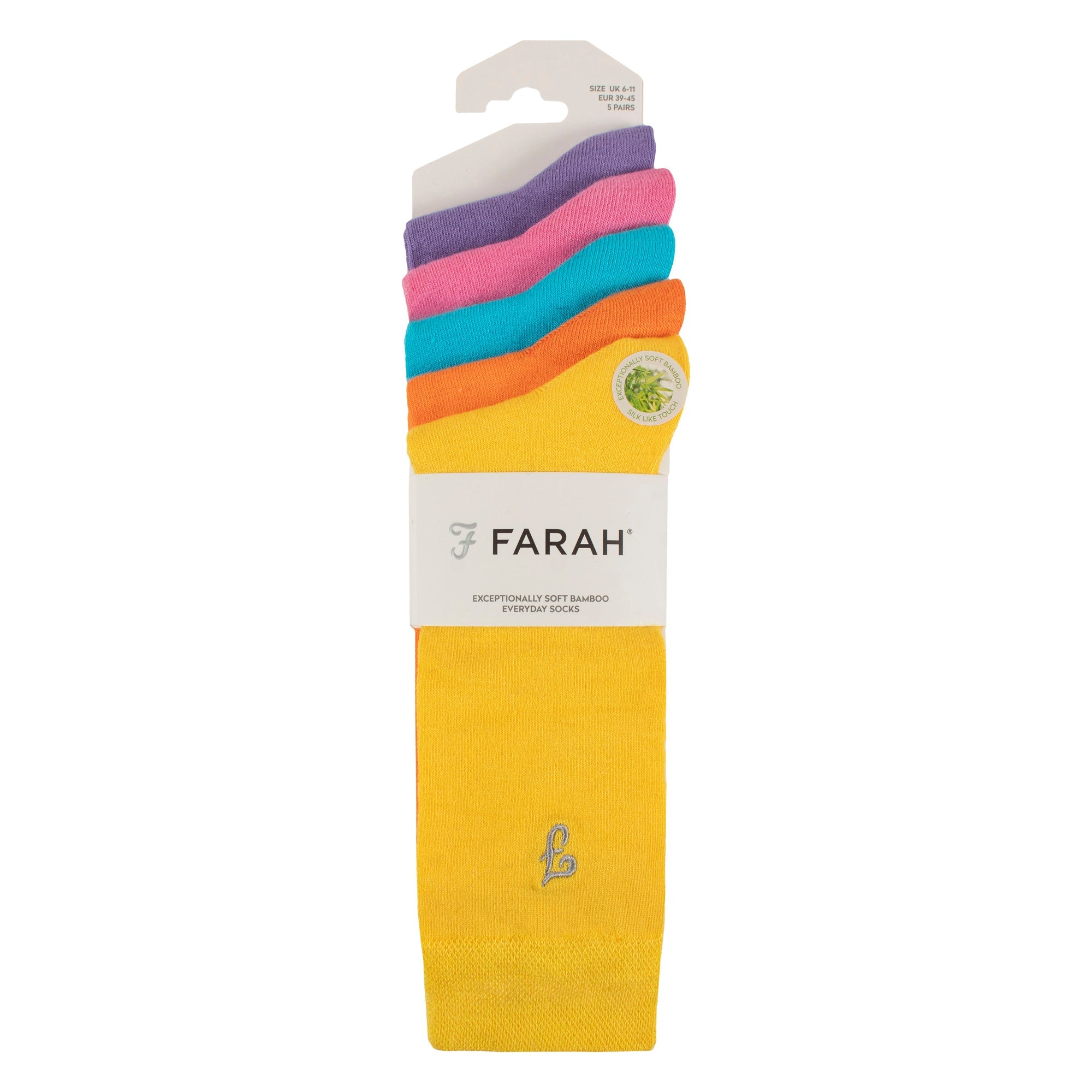 Farah Silver 5 Pack Mens Bamboo Patterned Socks