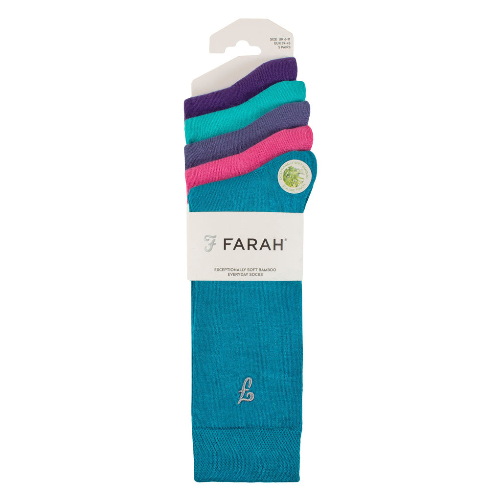 Farah Silver 5 Pack Mens Bamboo Patterned Socks