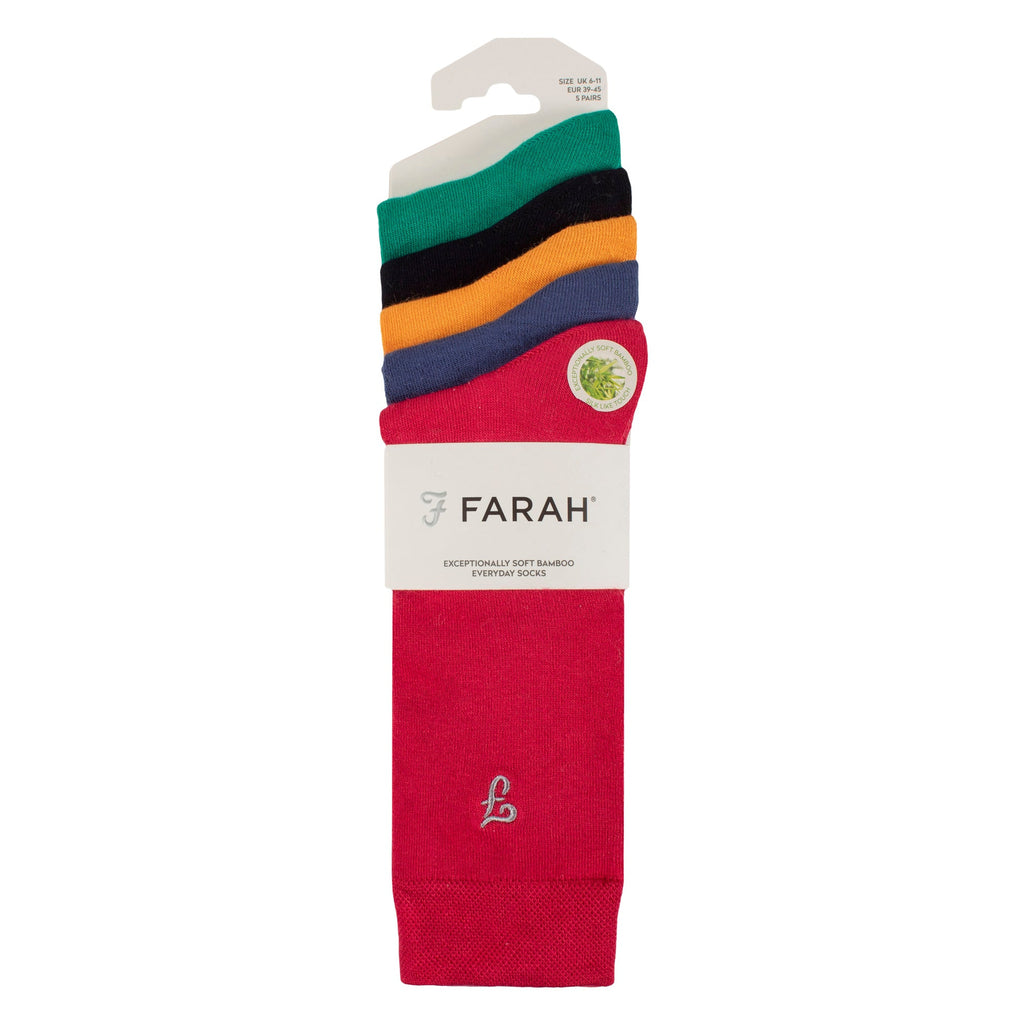 Farah Silver 5 Pack Mens Bamboo Patterned Socks