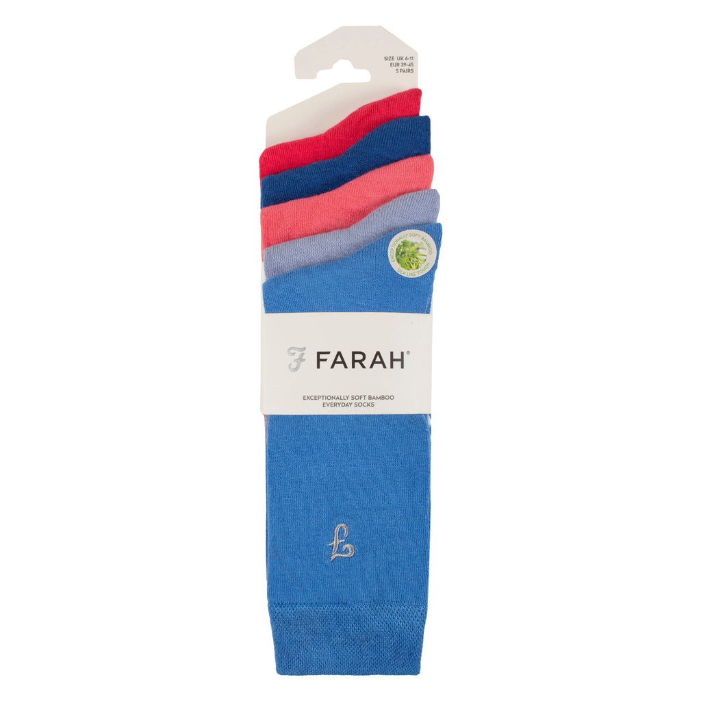 Farah Silver 5 Pack Mens Bamboo Patterned Socks